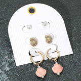 3Pairs - Pearl Metal Swirl Shell Stud Ceramic Shell Dangle Earring Set - Madeline Love - Flyclothing LLC