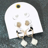 3Pairs - Pearl Metal Swirl Shell Stud Ceramic Shell Dangle Earring Set - Madeline Love - Flyclothing LLC