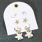 3Pairs - Pearl Metal Starfish Stud Ceramic Dangle Earring Set - Madeline Love - Flyclothing LLC