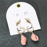3Pairs - Pearl Metal Conch Shell Stud Ceramic Dangle Earring Set - Madeline Love - Flyclothing LLC