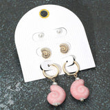 3Pairs - Pearl Metal Swirl Shell Stud Ceramic Dangle Earring Set - Madeline Love - Flyclothing LLC
