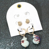 3Pairs - Pearl Metal Swirl Shell Stud Ceramic Dangle Earring Set - Madeline Love - Flyclothing LLC