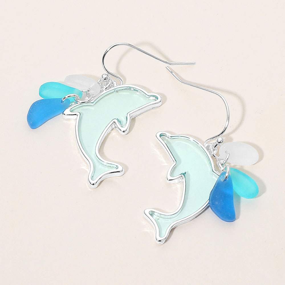 Sea Glass Dolphin Dangle Earrings - Madeline Love - Flyclothing LLC