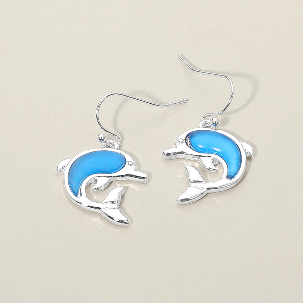 Sea Glass Dolphin Charm Drop Dangle Earrings - Madeline Love - Flyclothing LLC