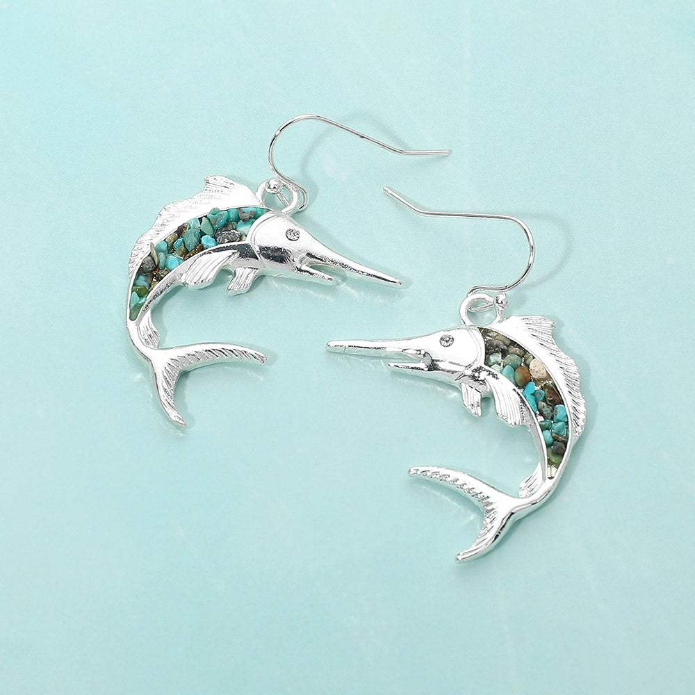 Crushed Pebble Swordfish Dangle Earrings - Madeline Love - Flyclothing LLC