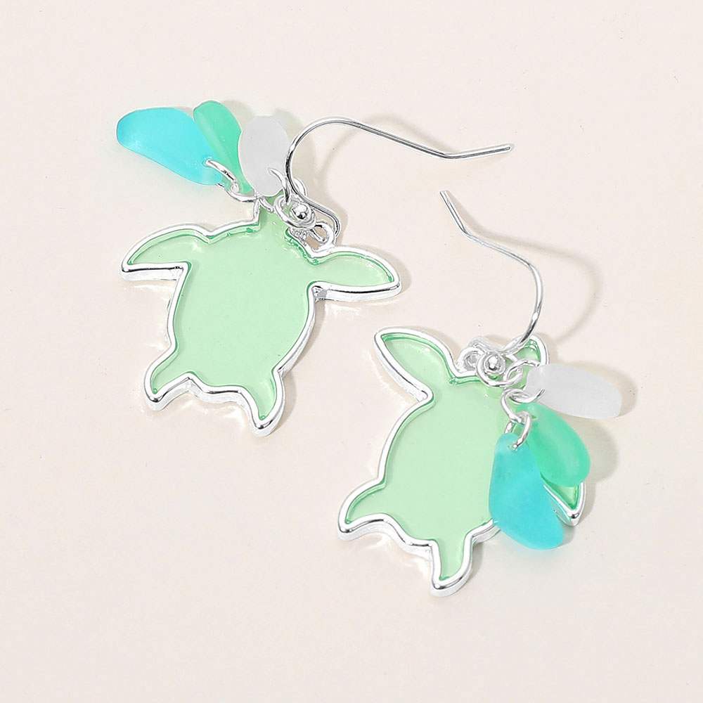 Sea Glass Sea Turtle Dangle Earrings - Madeline Love - Flyclothing LLC