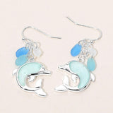 Sea Glass Dolphin Drop Dangle Earrings - Madeline Love - Flyclothing LLC