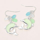 Sea Glass Dolphin Drop Dangle Earrings - Madeline Love - Flyclothing LLC