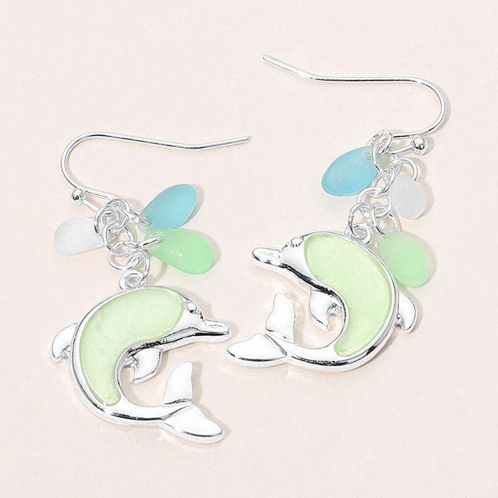 Sea Glass Dolphin Drop Dangle Earrings - Madeline Love - Flyclothing LLC