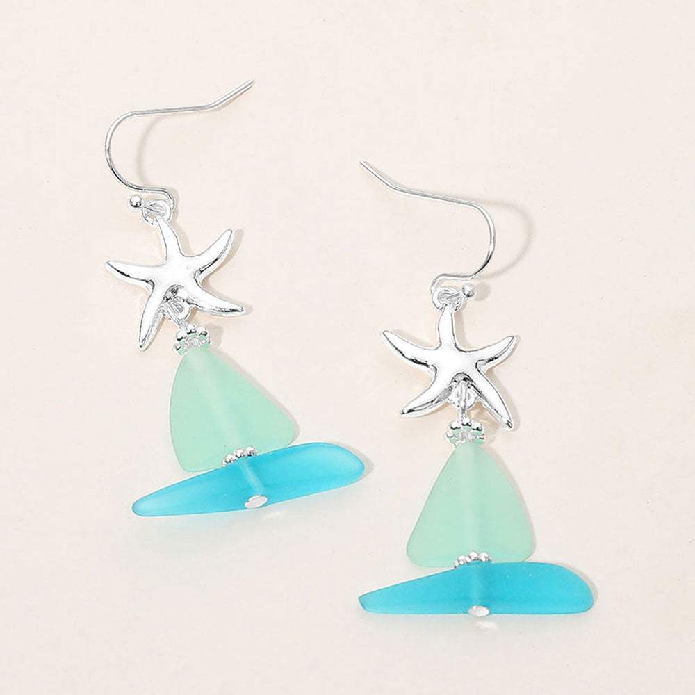 Metal Starfish Sea Glass Sail Link Drop Dangle Earrings - Madeline Love - Flyclothing LLC