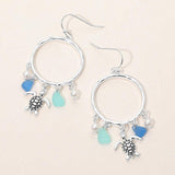 Sea Turtle Sea Glass Charm Drop Open Ring Dangle Earrings - Madeline Love - Flyclothing LLC