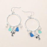 Lobster Sea Glass Charm Drop Open Ring Dangle Earrings - Madeline Love - Flyclothing LLC