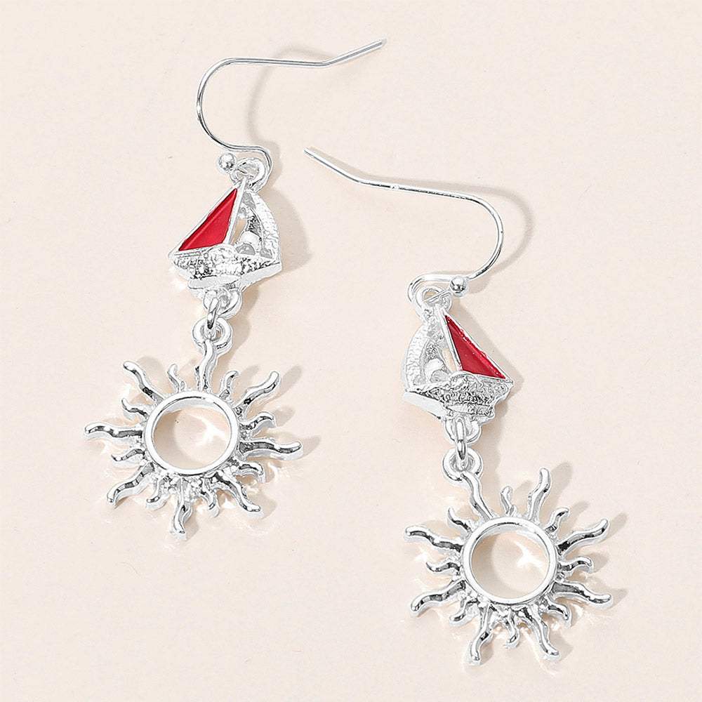 Nautical Sailboat Sun Link Drop Dangle Earrings - Madeline Love - Flyclothing LLC