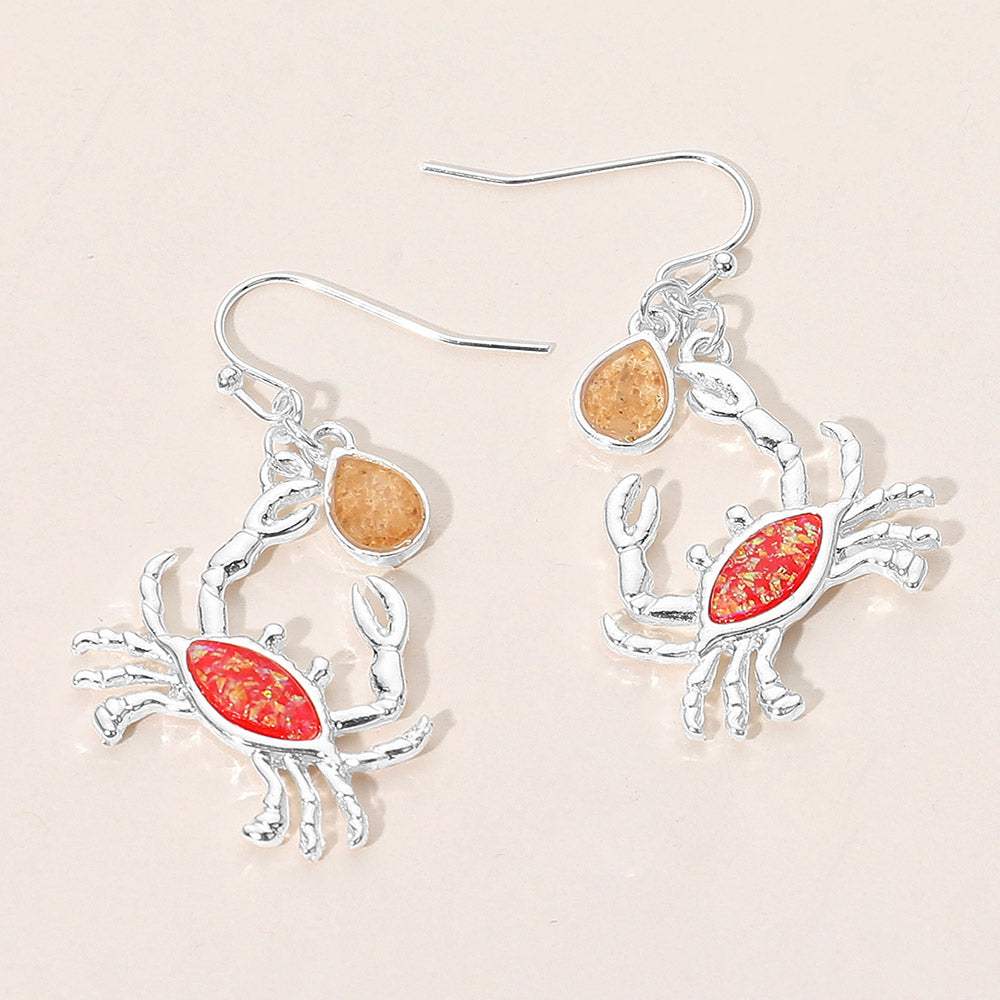 Crab Teardrop Charm Drop Dangle Earrings - Madeline Love - Flyclothing LLC