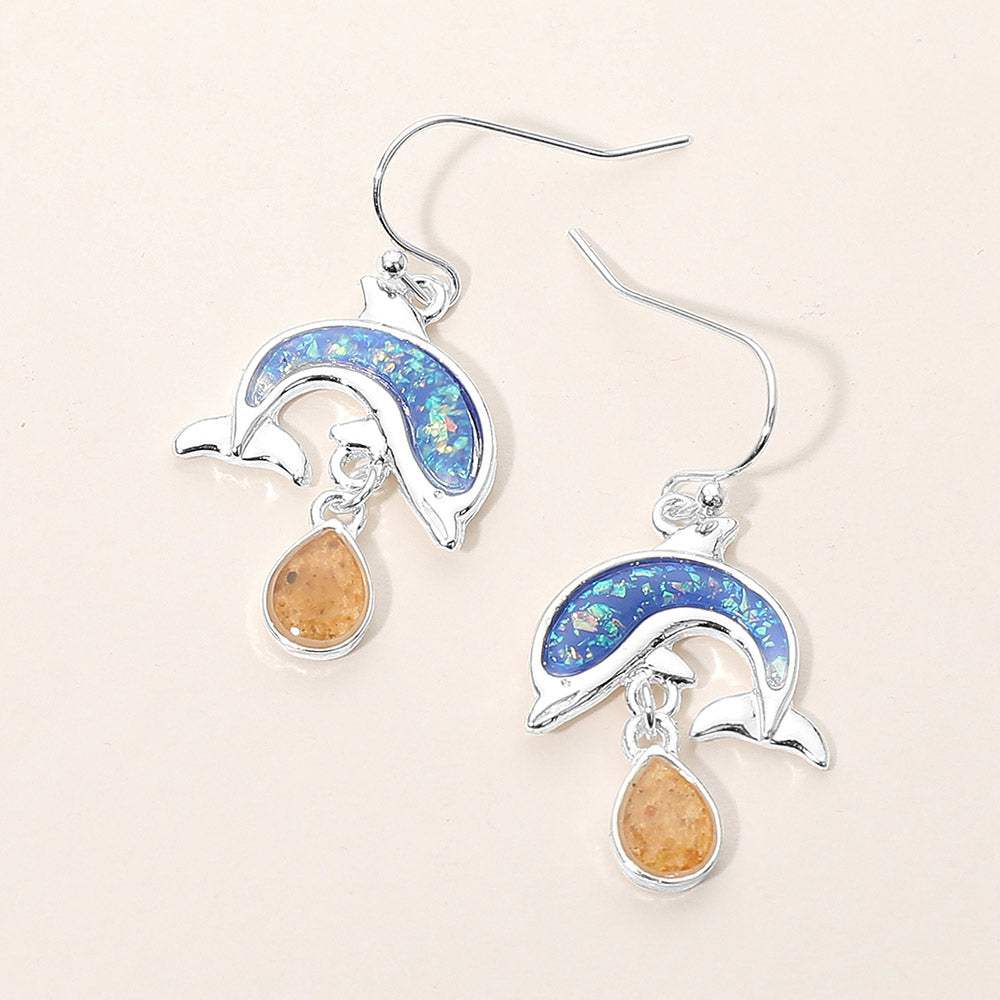 Dolphin Teardrop Charm Dangle Earrings - Madeline Love - Flyclothing LLC