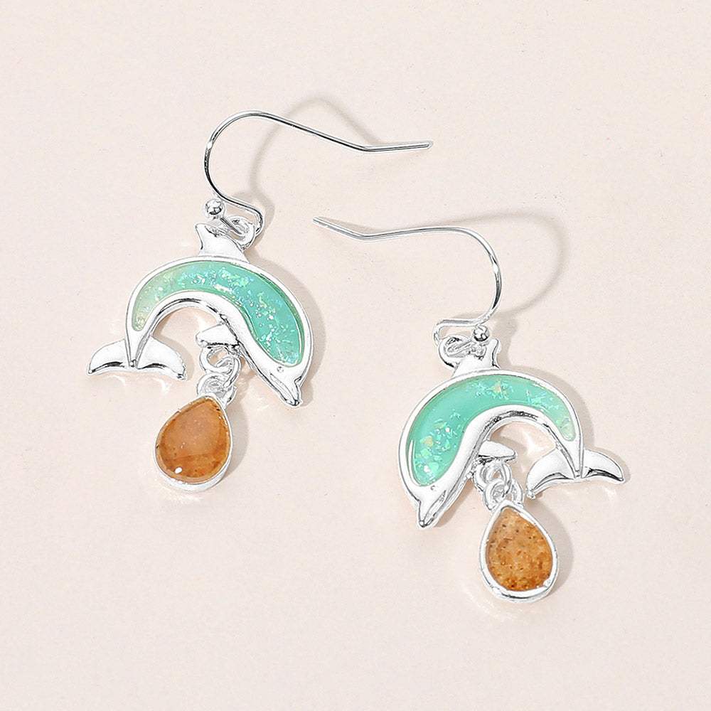 Dolphin Teardrop Charm Dangle Earrings - Madeline Love - Flyclothing LLC