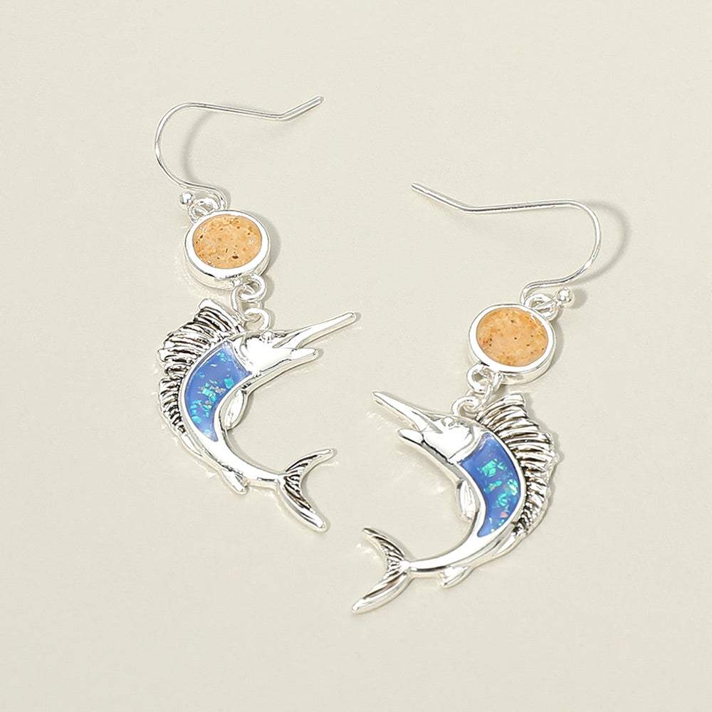 Round Swordfish Charm Link Drop Dangle Earrings - Madeline Love - Flyclothing LLC