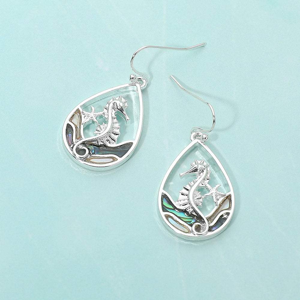 Abalone Seahorse Starfish Wave Teardrop Dangle Earrings - Madeline Love - Flyclothing LLC