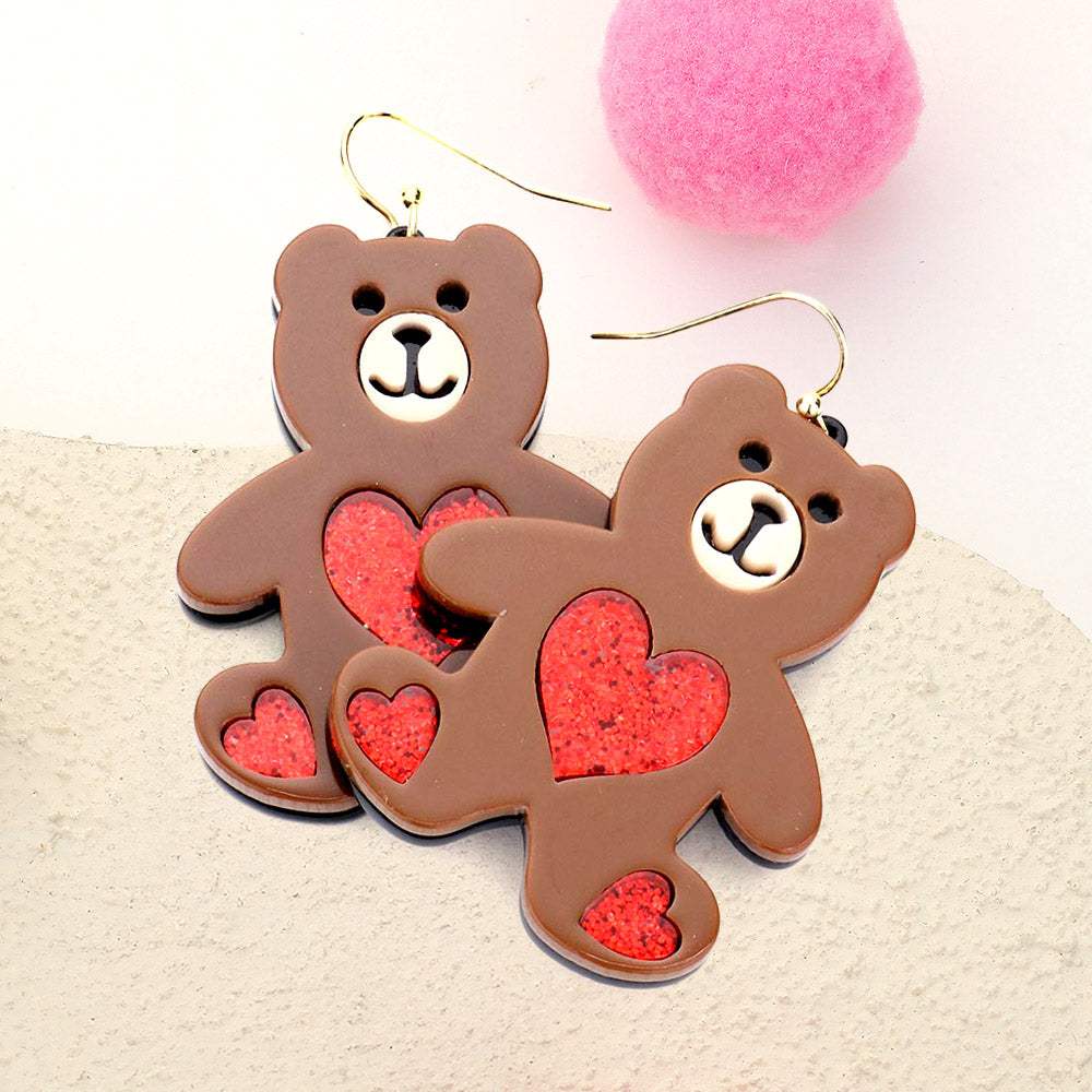 Glittered Resin Bear Dangle Earrings - Madeline Love - Flyclothing LLC