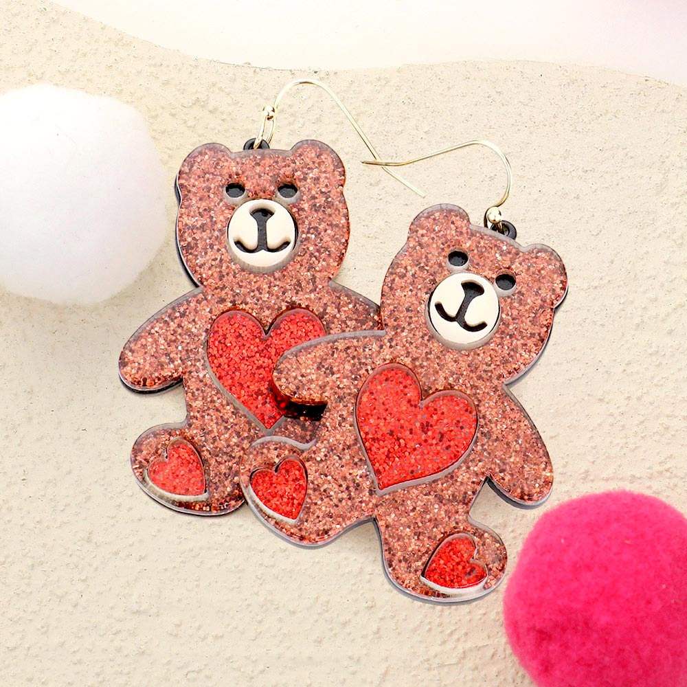 Glittered Resin Bear Dangle Earrings - Madeline Love - Flyclothing LLC