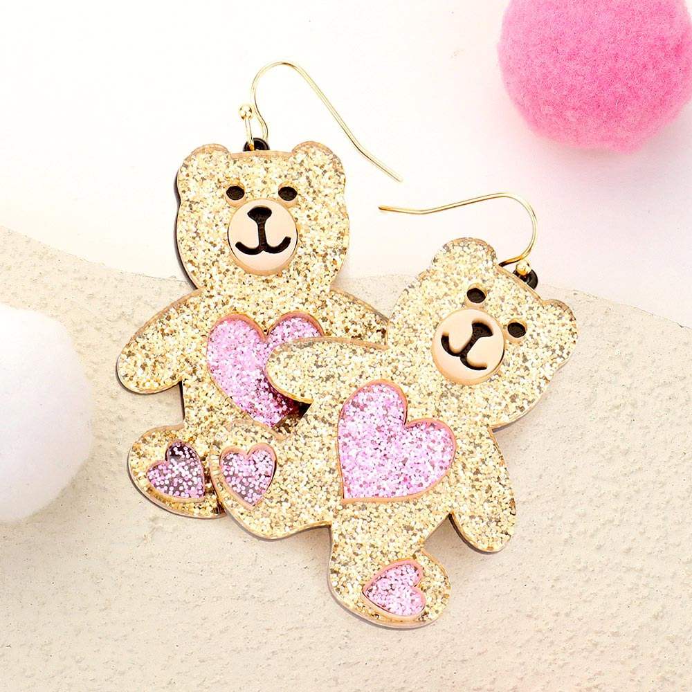 Glittered Resin Bear Dangle Earrings - Madeline Love - Flyclothing LLC