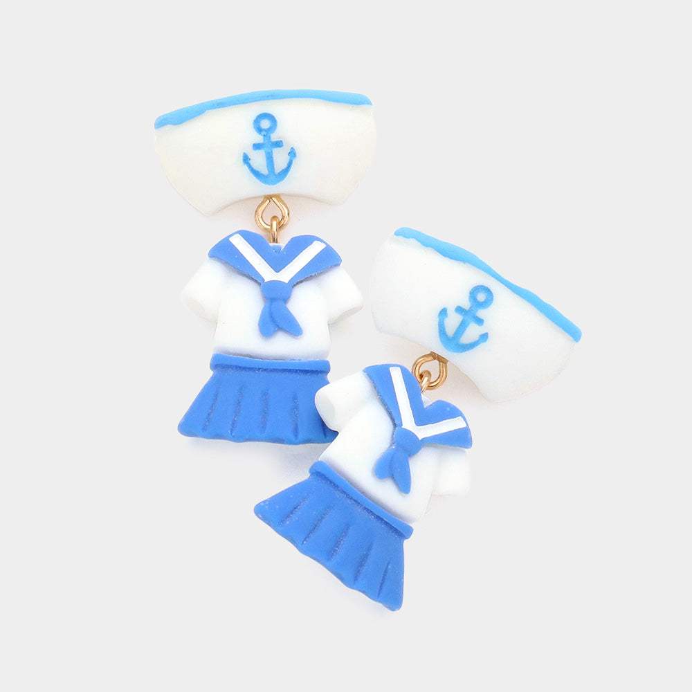 Polymer Clay Anchor Detail Hat Clothes Link Dangle Earrings - Madeline Love - Flyclothing LLC