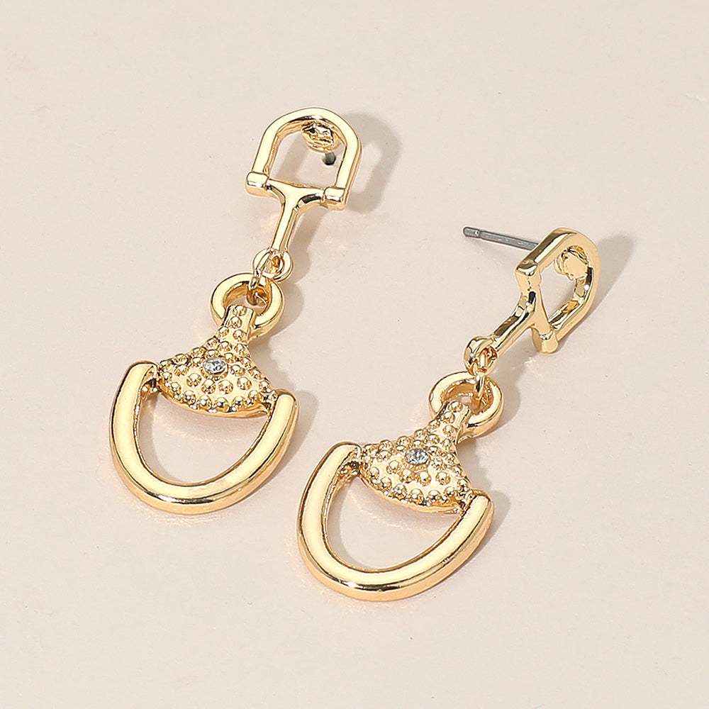 Rhinestone Accent Modern Horsebit Link Drop Earrings - Madeline Love - Flyclothing LLC