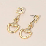 Rhinestone Accent Modern Horsebit Link Drop Earrings - Madeline Love - Flyclothing LLC