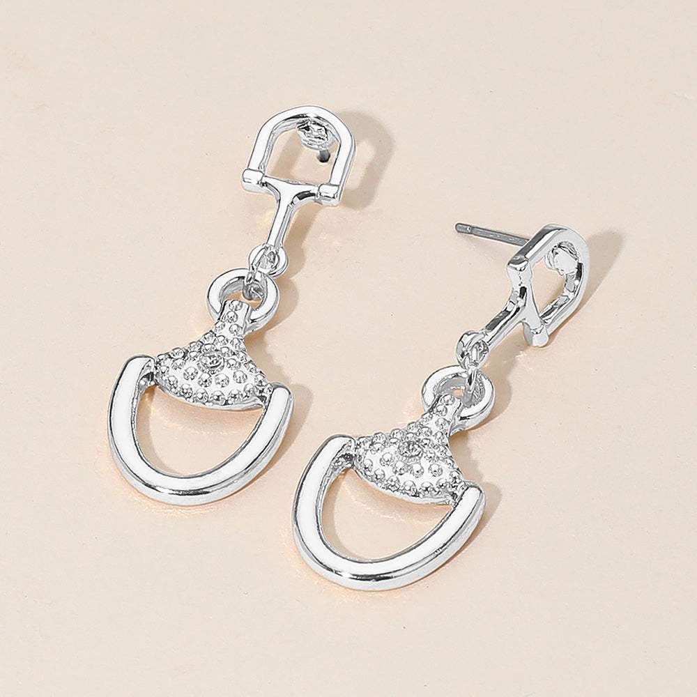 Rhinestone Accent Modern Horsebit Link Drop Earrings - Madeline Love - Flyclothing LLC