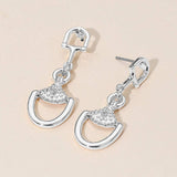 Rhinestone Accent Modern Horsebit Link Drop Earrings - Madeline Love - Flyclothing LLC