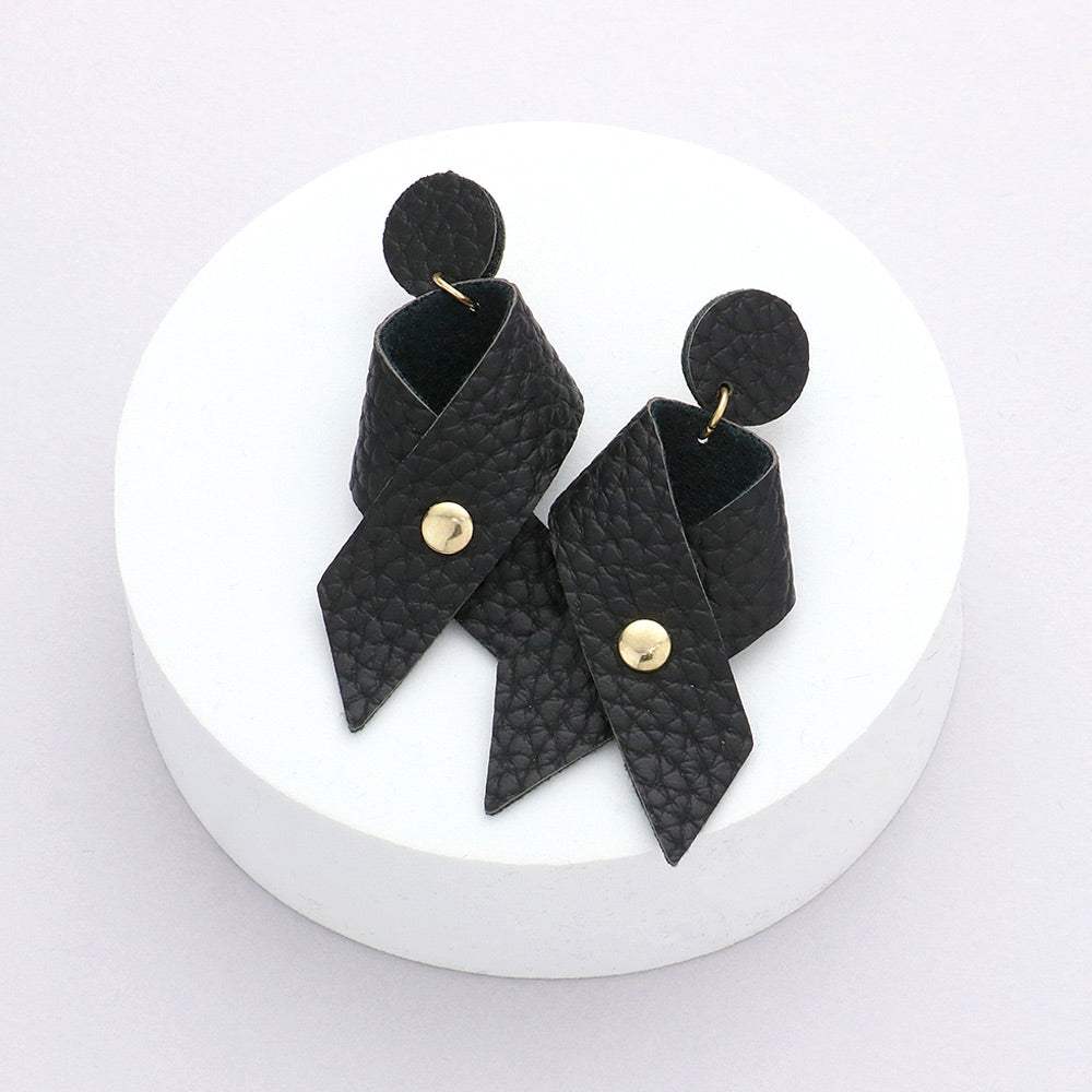 Faux Leather Ribbon Dangle Earrings - Madeline Love - Flyclothing LLC