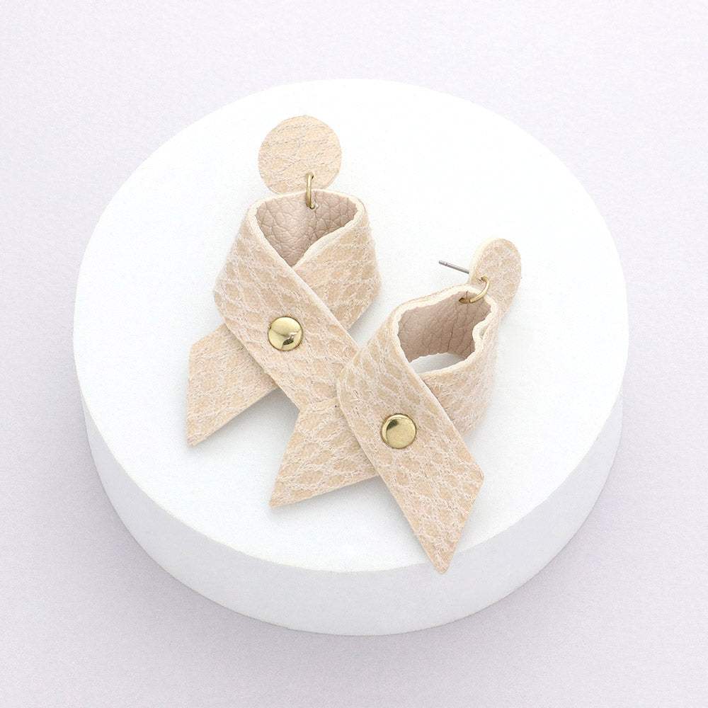 Snake Patterned Faux Leather Ribbon Dangle Earrings - Madeline Love - Flyclothing LLC