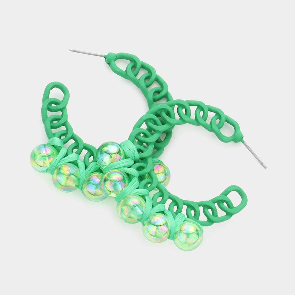 Hologram Ball Pointed Colored Chain Hoop Earrings - Madeline Love - Flyclothing LLC