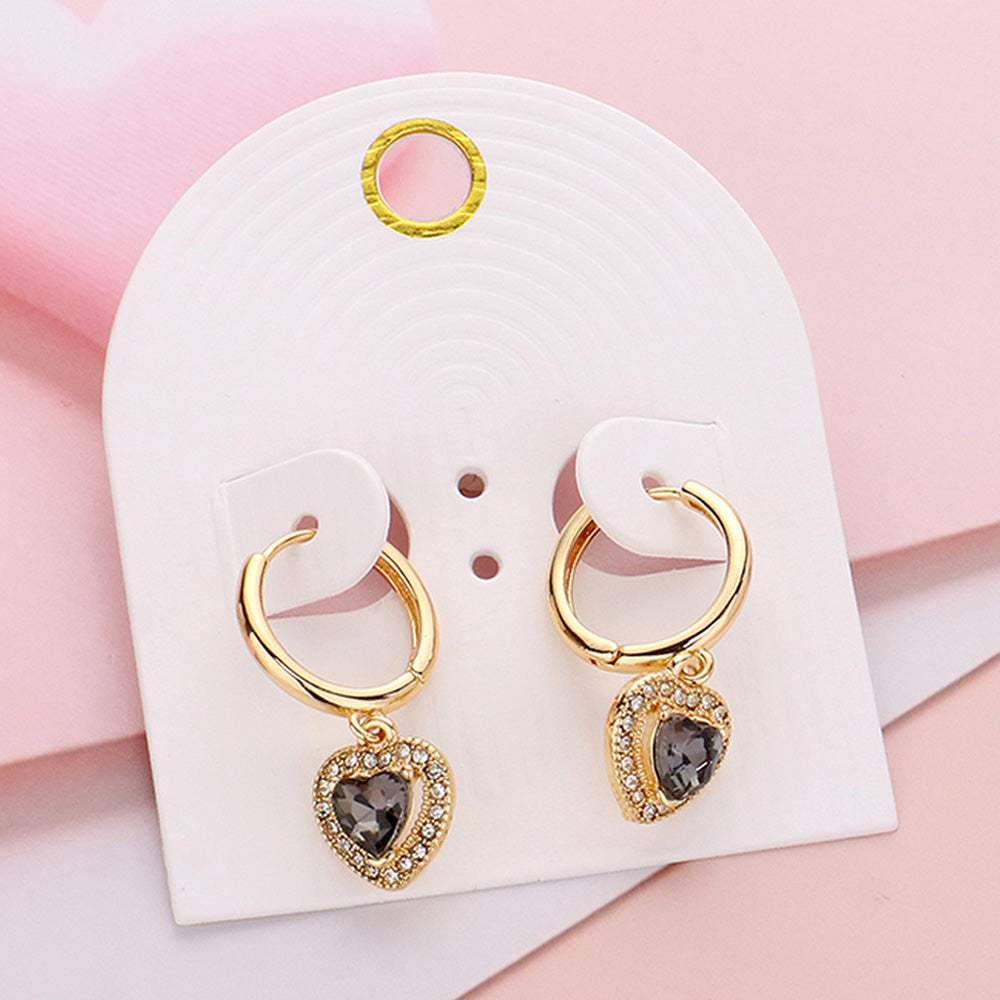 Heart Stone Dangle Huggie Hoop Earrings - Madeline Love - Flyclothing LLC