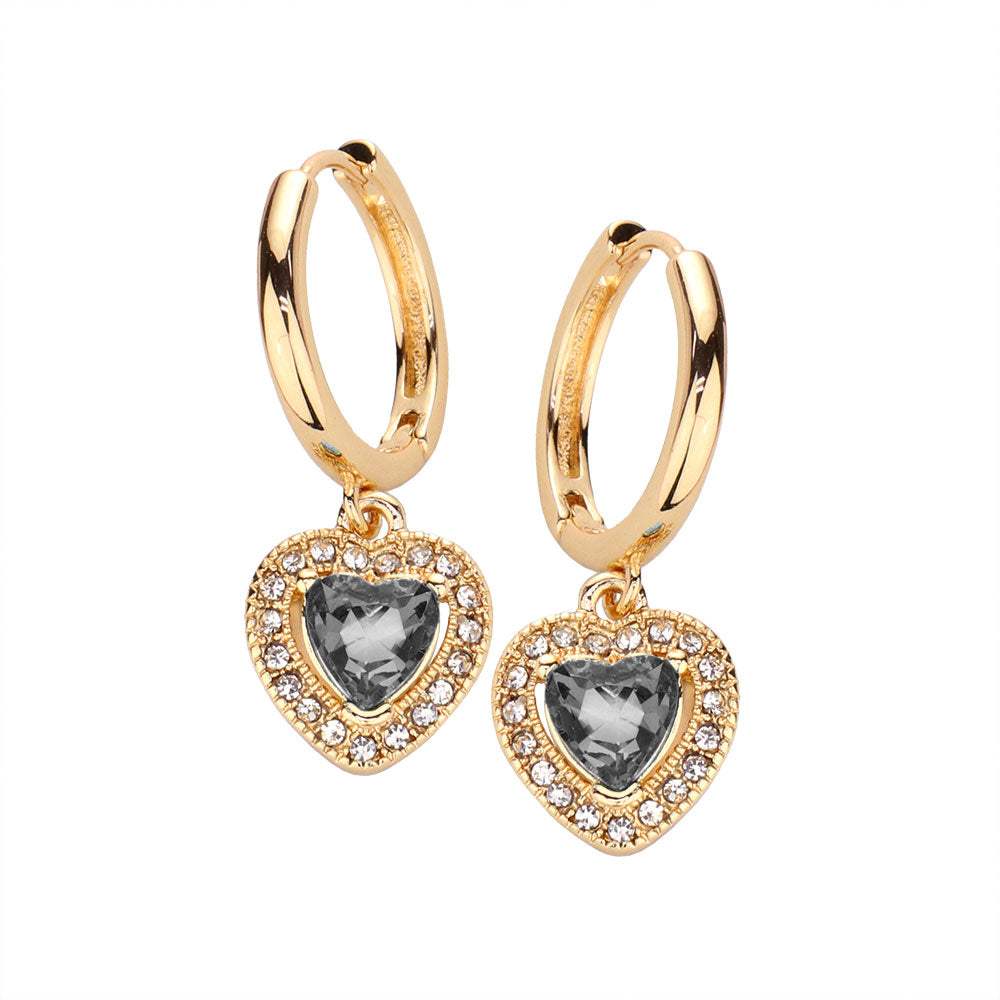 Heart Stone Dangle Huggie Hoop Earrings - Madeline Love - Flyclothing LLC