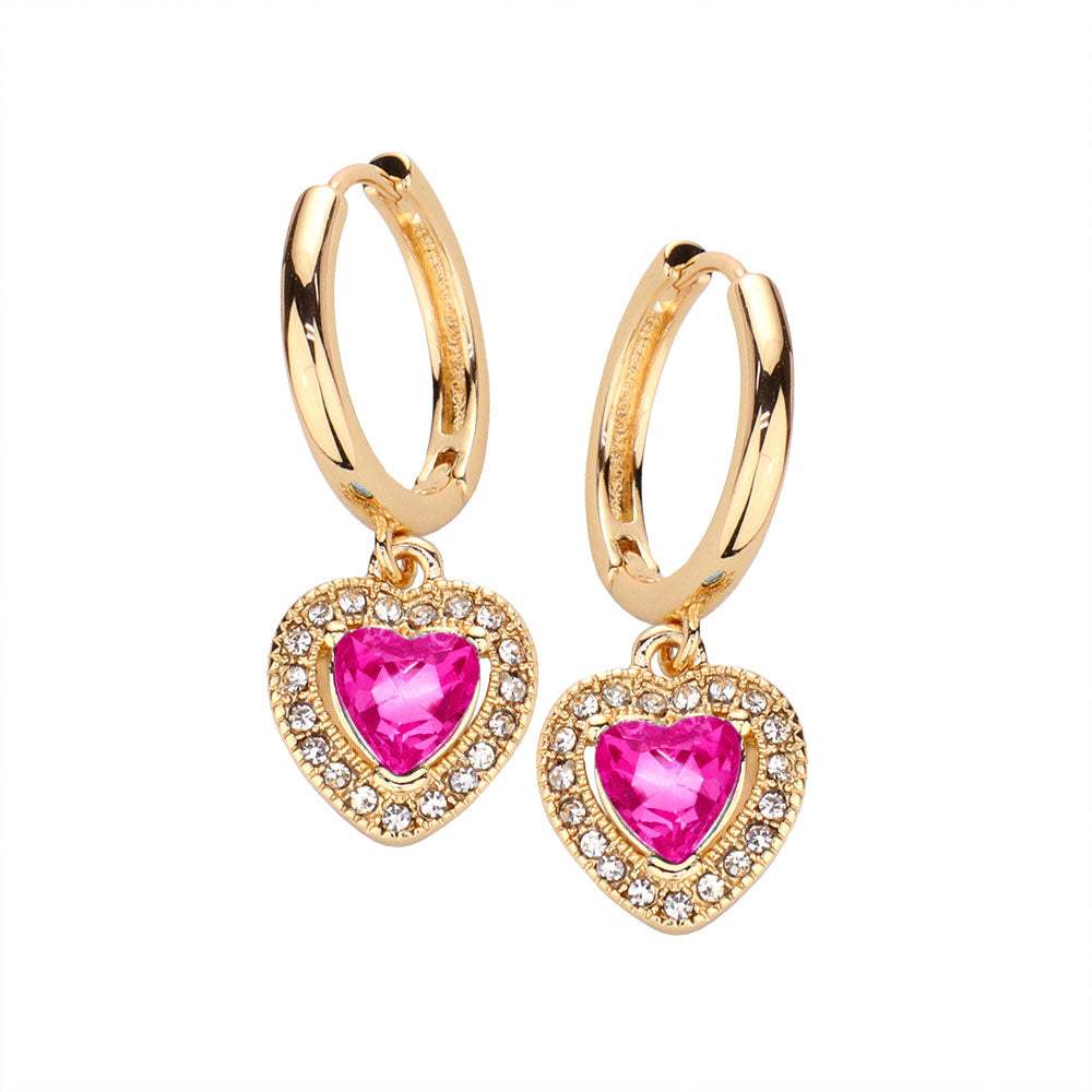 Heart Stone Dangle Huggie Hoop Earrings - Madeline Love - Flyclothing LLC