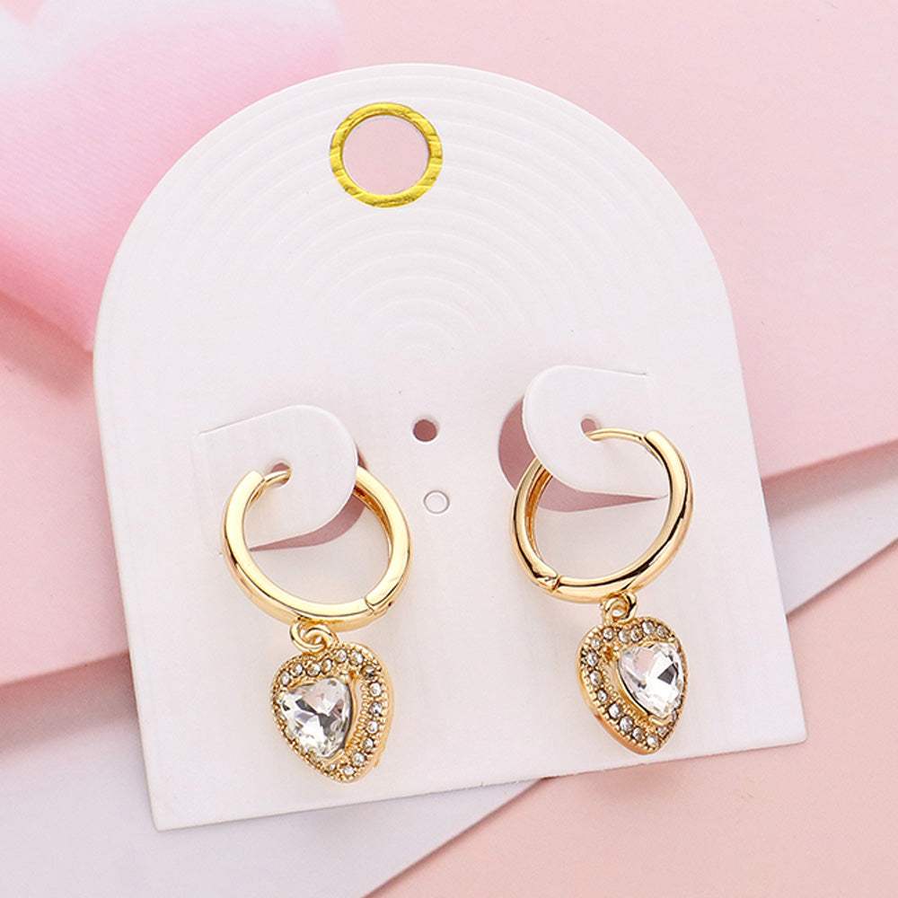 Heart Stone Dangle Huggie Hoop Earrings - Madeline Love - Flyclothing LLC