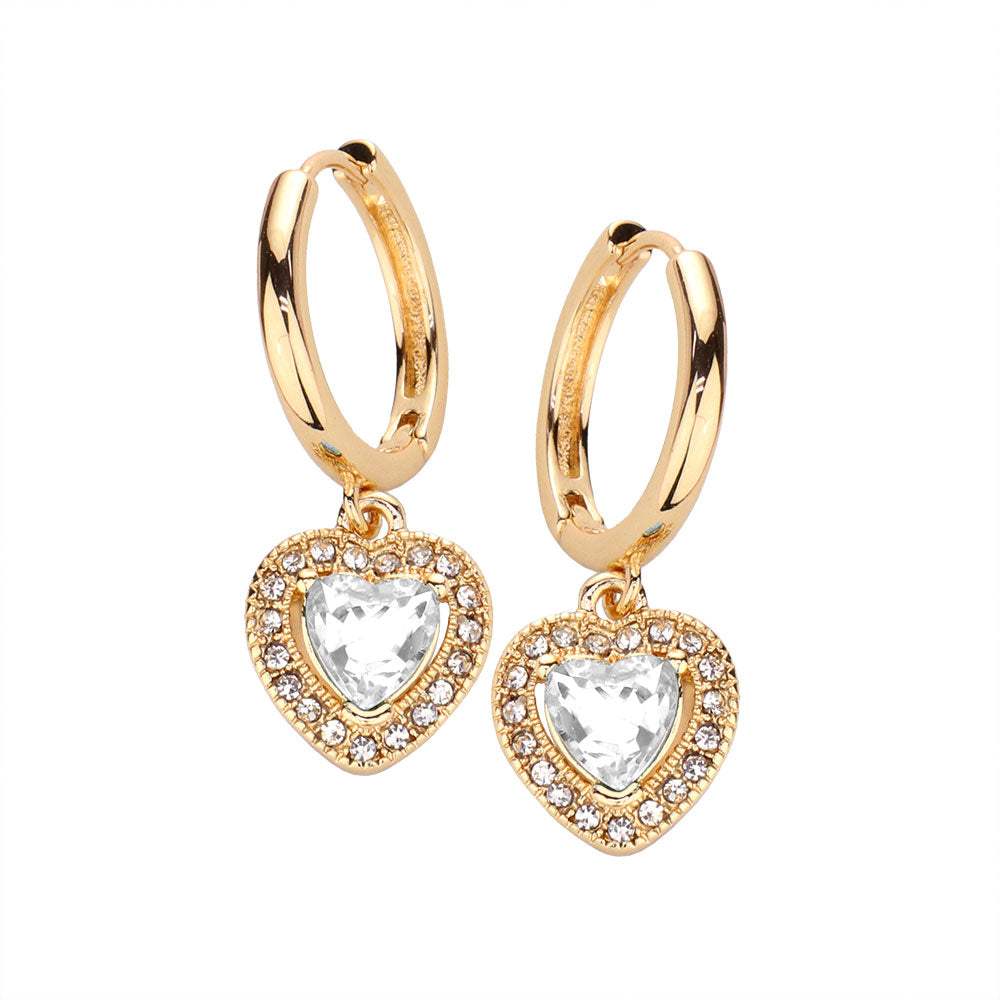 Heart Stone Dangle Huggie Hoop Earrings - Madeline Love - Flyclothing LLC