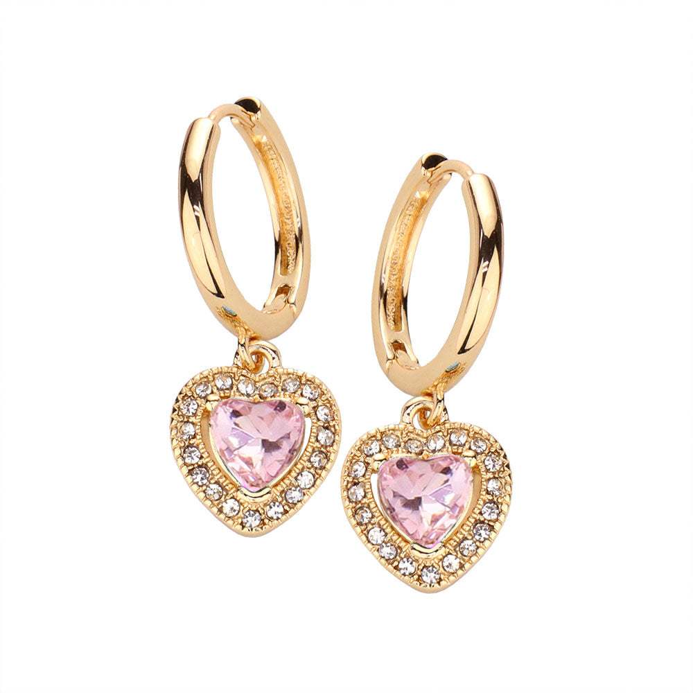 Heart Stone Dangle Huggie Hoop Earrings - Madeline Love - Flyclothing LLC