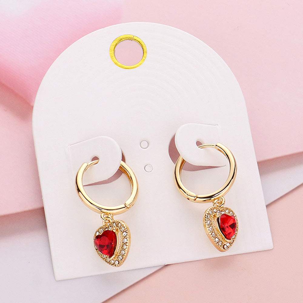 Heart Stone Dangle Huggie Hoop Earrings - Madeline Love - Flyclothing LLC