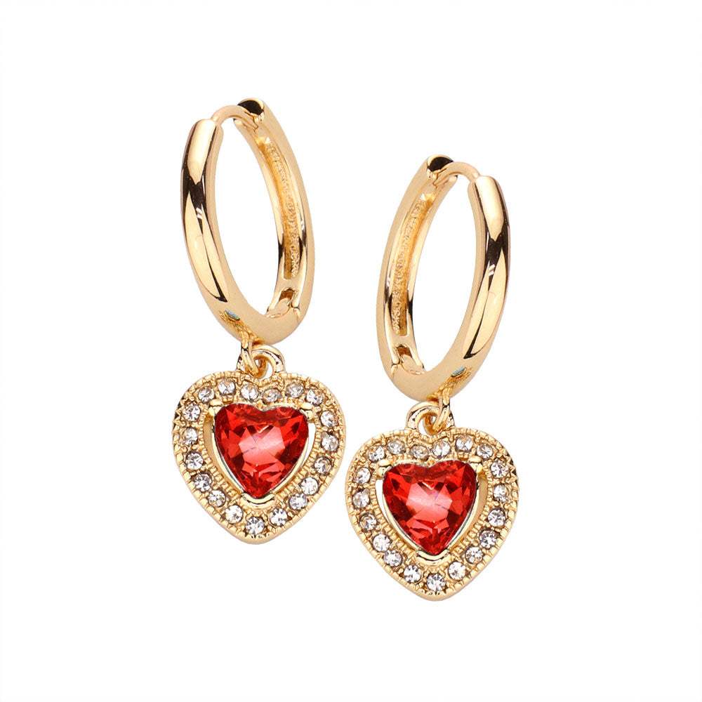 Heart Stone Dangle Huggie Hoop Earrings - Madeline Love - Flyclothing LLC