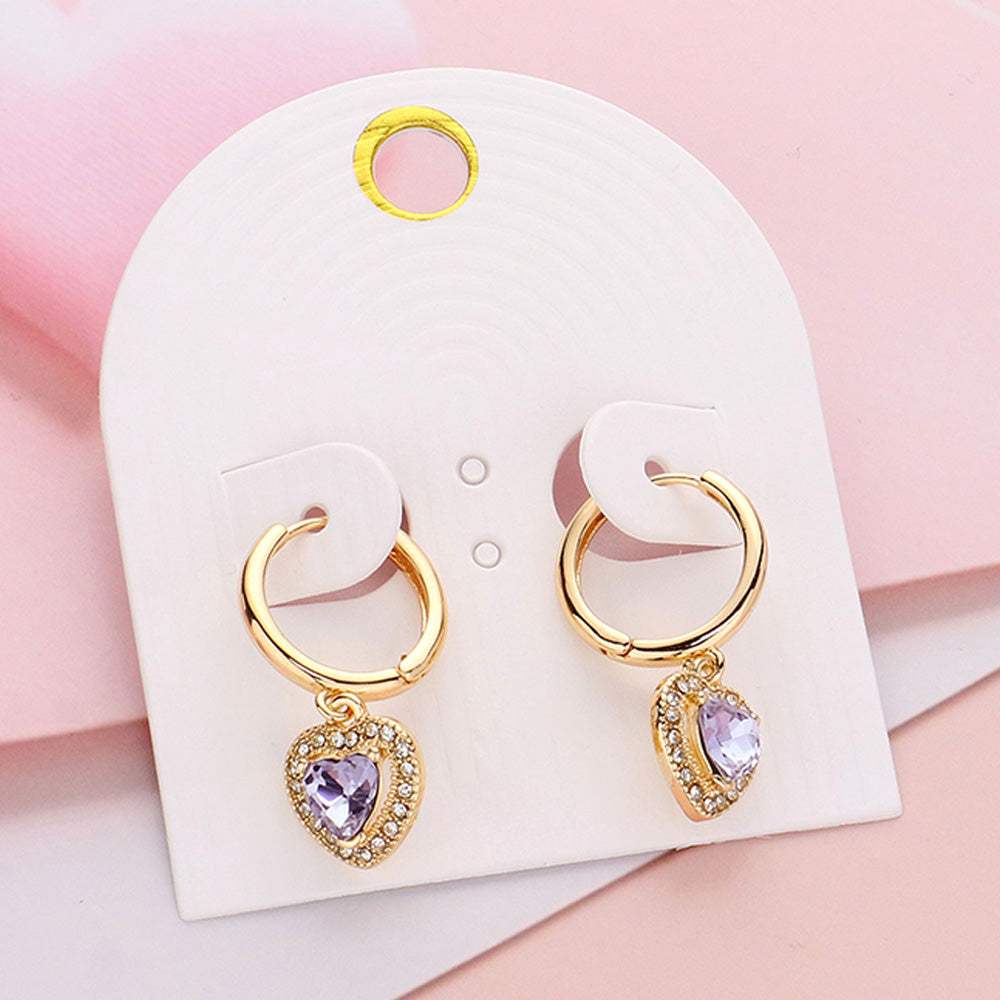 Heart Stone Dangle Huggie Hoop Earrings - Madeline Love - Flyclothing LLC