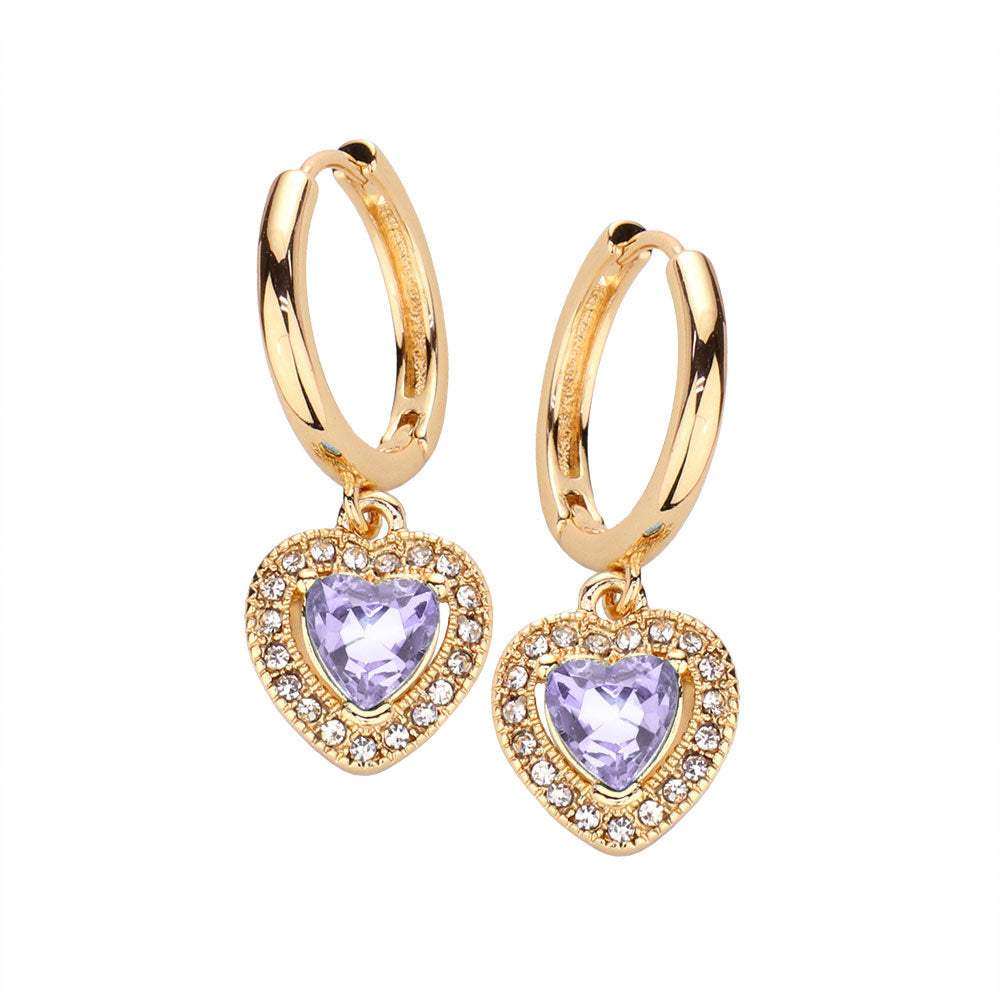 Heart Stone Dangle Huggie Hoop Earrings - Madeline Love - Flyclothing LLC