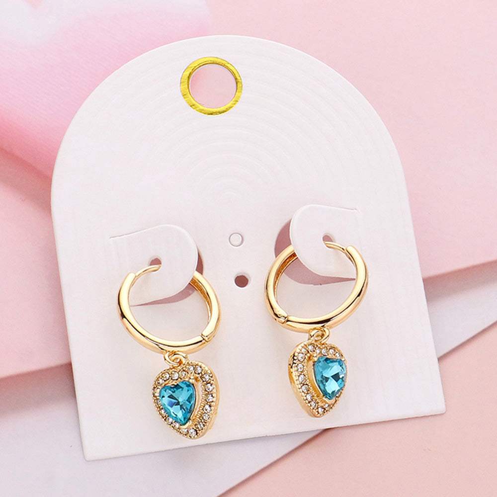 Heart Stone Dangle Huggie Hoop Earrings - Madeline Love - Flyclothing LLC