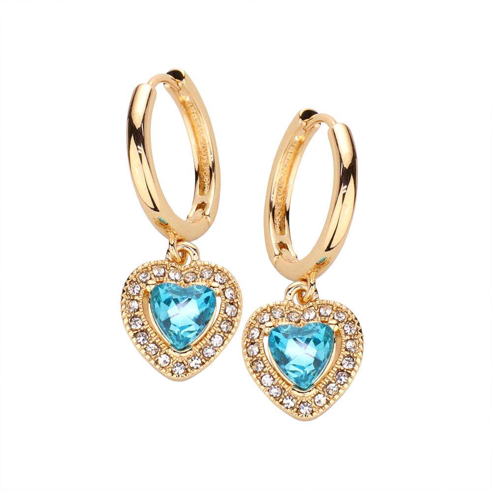 Heart Stone Dangle Huggie Hoop Earrings - Madeline Love - Flyclothing LLC