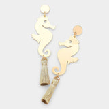 Metal Seahorse Triple Tassel Drop Earrings - Madeline Love - Flyclothing LLC