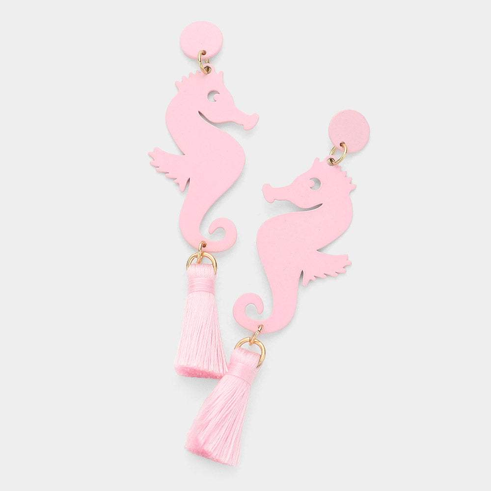 Metal Seahorse Triple Tassel Drop Earrings - Madeline Love - Flyclothing LLC
