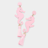 Metal Seahorse Triple Tassel Drop Earrings - Madeline Love - Flyclothing LLC