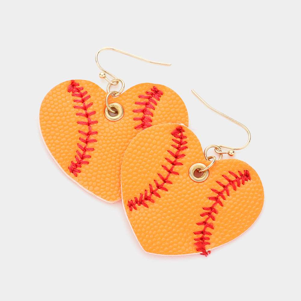 Faux Leather Baseball Heart Dangle Earrings - Madeline Love - Flyclothing LLC