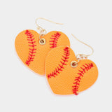 Faux Leather Baseball Heart Dangle Earrings - Madeline Love - Flyclothing LLC